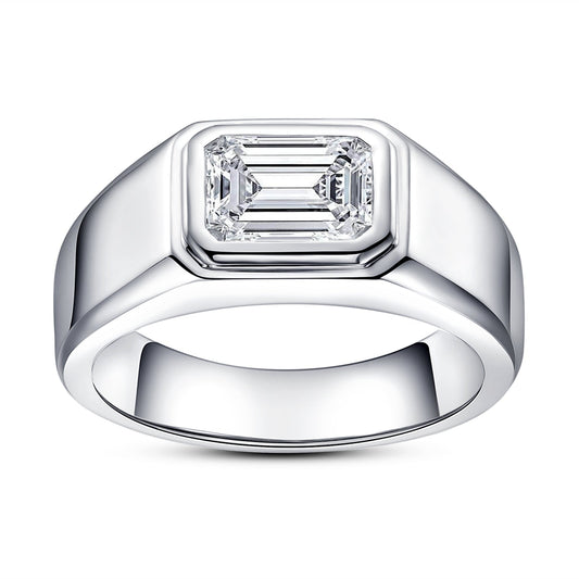 2CT Emerald Cut D Color Moissanite Men's Rings