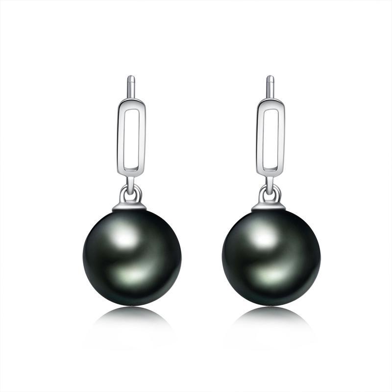 18K Gold Black Tahitian Southsea Cultured Pearl Geometric Drop Earring