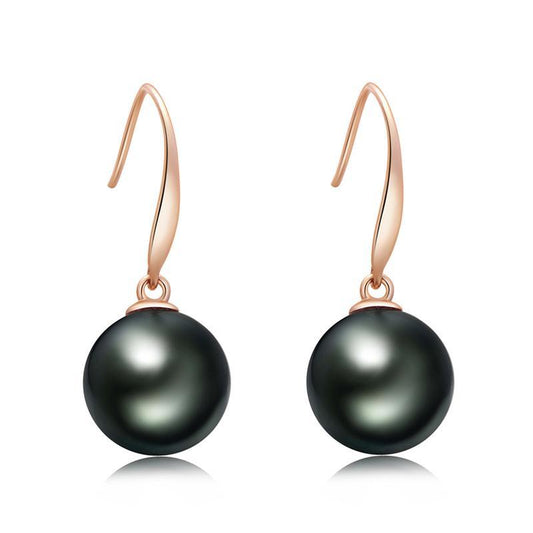18K Gold Genuine Black Tahitian South Sea Cultured Pearl Hook Earring for Women