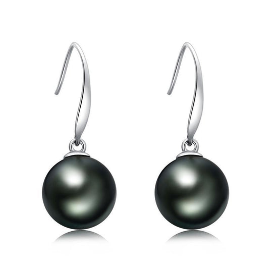 18K Gold Genuine Black Tahitian South Sea Cultured Pearl Hook Earring for Women