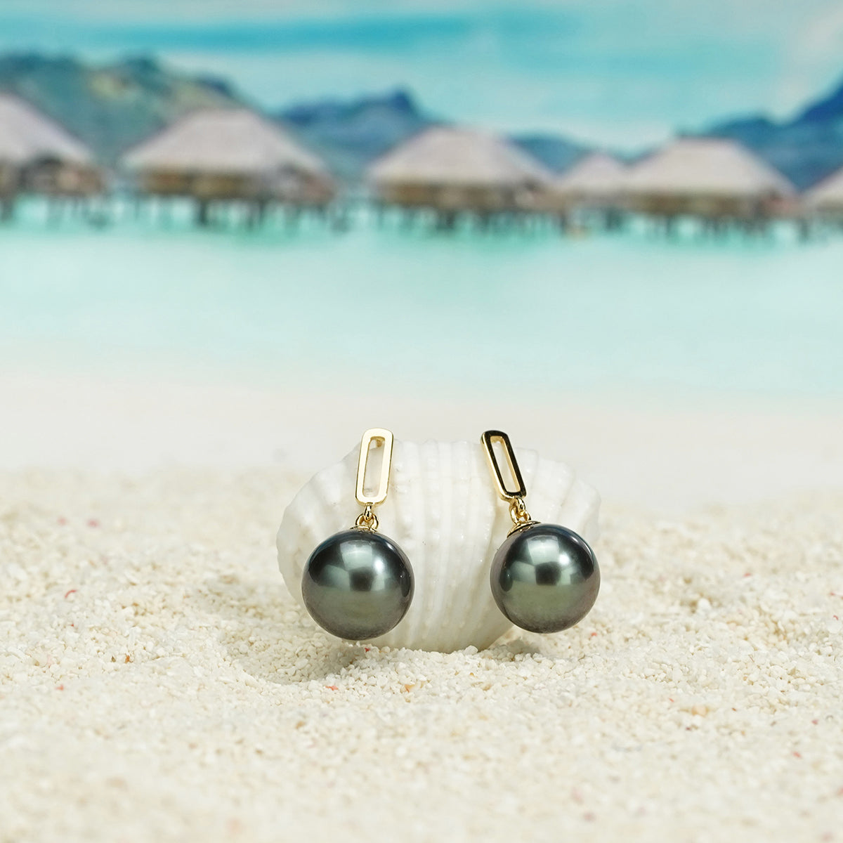 Yowting 18K Gold Tahitian Black Pearl Drop Earrings