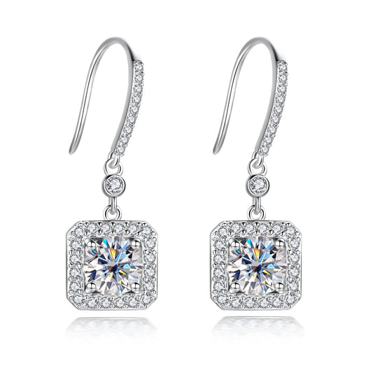 2.0CTTW D Color Moissanite Drop Earrings 925 Sterling Silve Hook Earrings