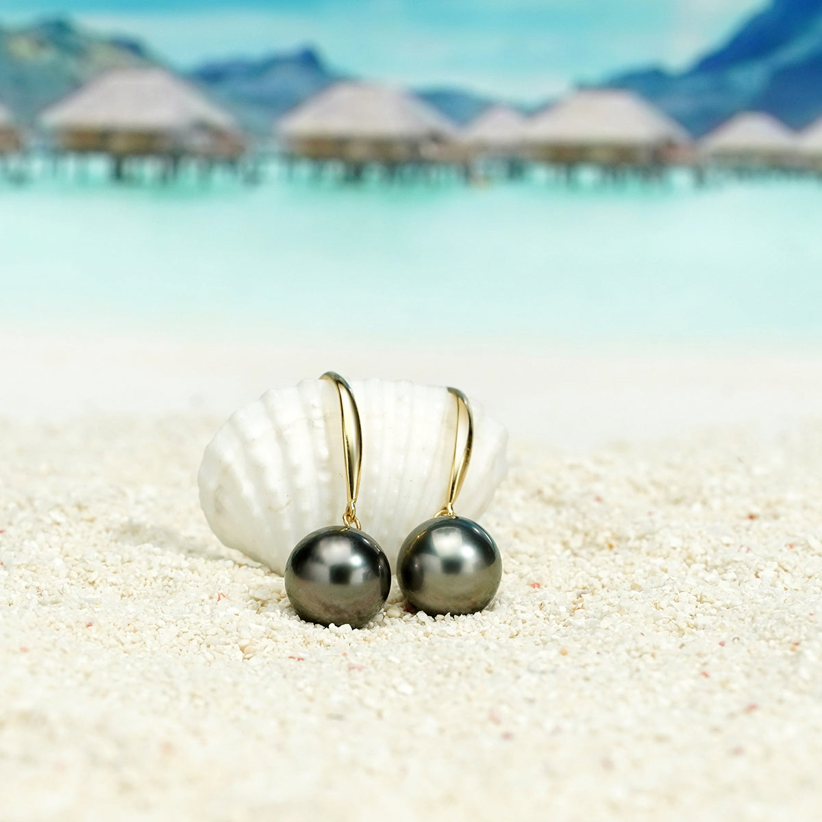 Yowting 18K Gold Round Natural Tahitian Cultured Black Pearl  Women Earrings