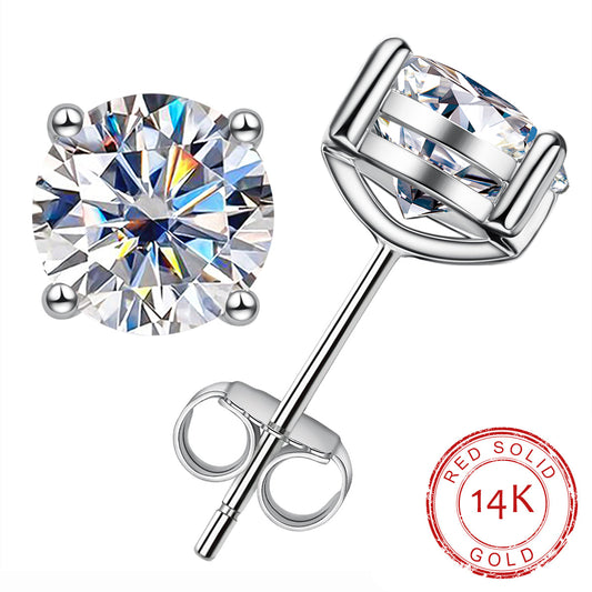 Real 14K Gold 4.0CT D Color Moissanite earrings 585 Gold Stud Earrings