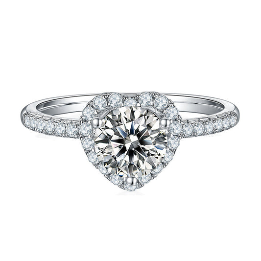 1.0CT Moissanite Heart Halo Engagement Rings