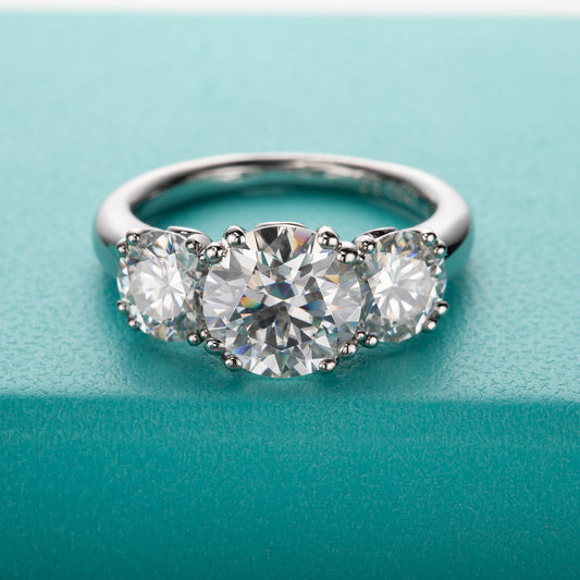 5.0CTTW Three Stone D Color Moissanite Rings 925 Sterling Silver Rings