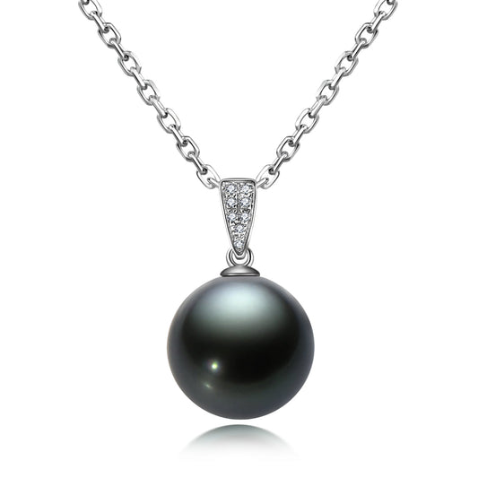 Yowting 18K Gold 10-11mm Natural Tahitian Black Pearl Necklace