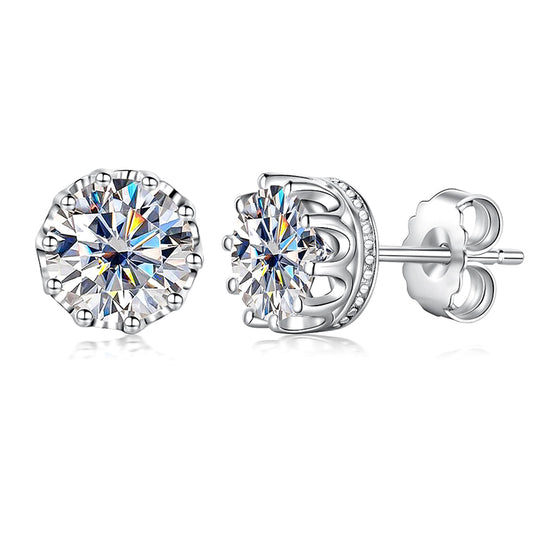 2.0CTTW D Color Moissanite Earrings Crown 925 Sterling Silver Stud Earrings