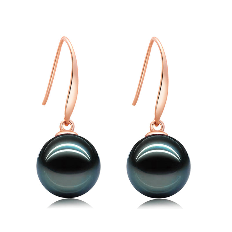 Yowting 18K Gold Round Natural Tahitian Cultured Black Pearl  Women Earrings