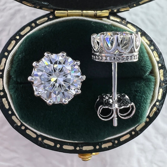 2.0CTTW D Color Moissanite Earrings Crown 925 Sterling Silver Stud Earrings