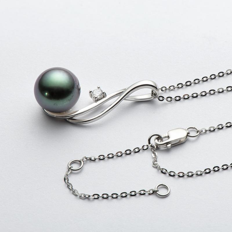 High Luster Sterling Silver 9.5-10mm Tahitian Black Pearl Pendant Necklace