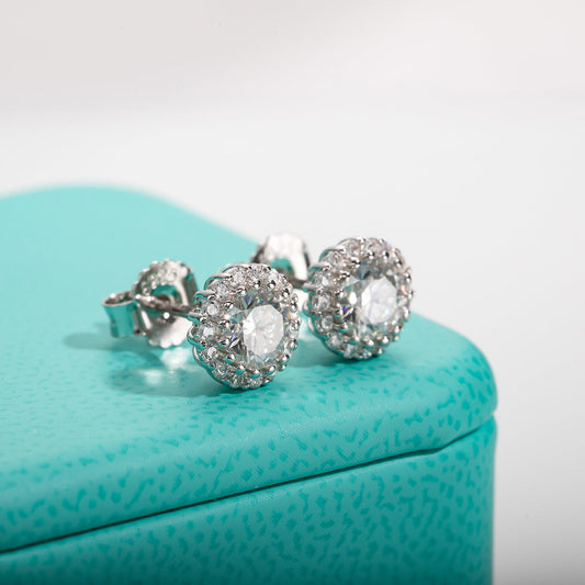 1.0CCTW D Color Moissanite Halo Stud Earrings 925 Sterling Silver Earring