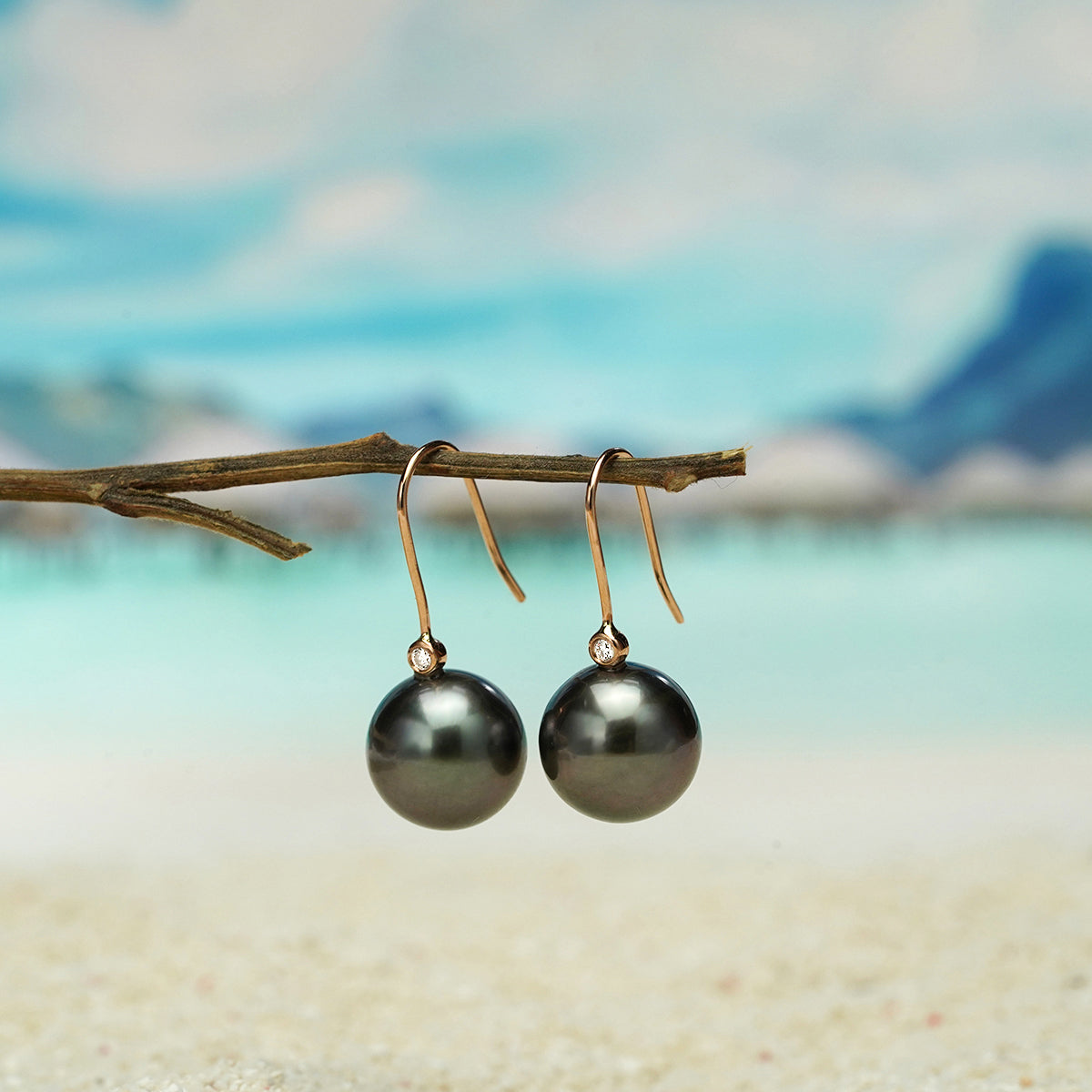 18K Solid Gold 8-9mm 9-10mm Tahiti Black Pearl Women Earri