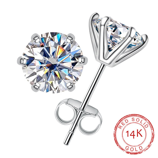 Real 14K Solid Gold  2.0CT D Color Moissanite Earrings