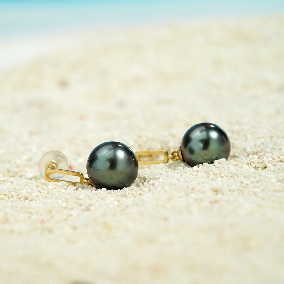 18K Gold Black Tahitian Southsea Cultured Pearl Geometric Drop Earring