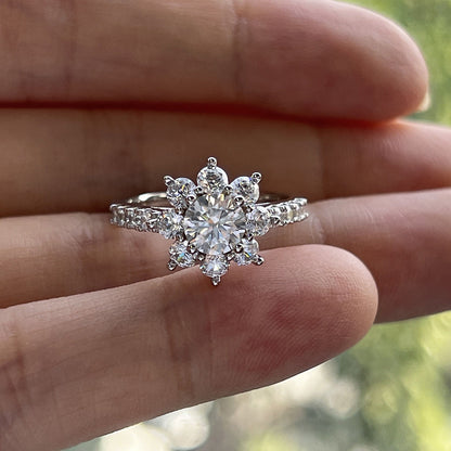 Moissanite Sunflower Halo Engagement Rings