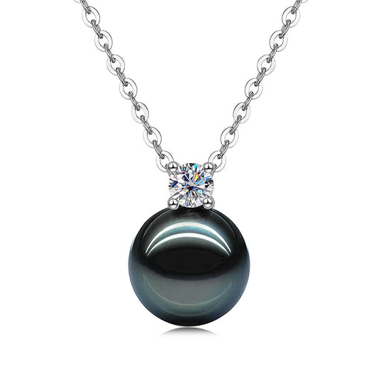 Yowting  9-10mm Natural Black Pearl 0.3ct Moissanite Necklace
