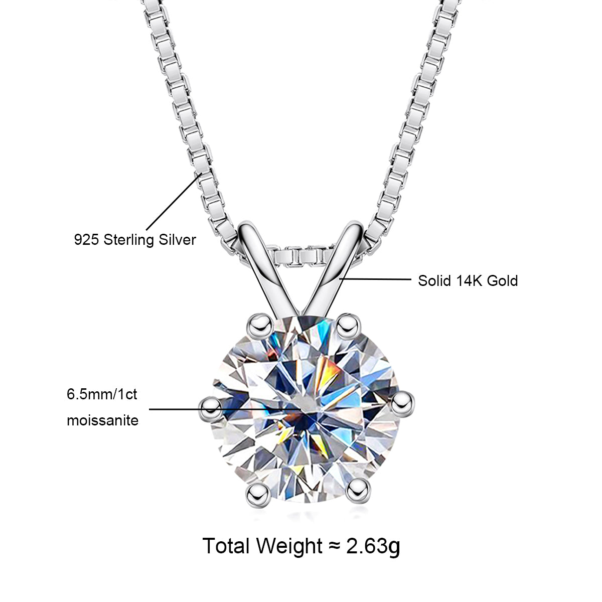 Real 14K Gold 1.0CTTW D Color  Moissanite  Pendant Necklace  Real 14K Gold 1.0CTTW D Color  Moissanite  Pendant Necklace