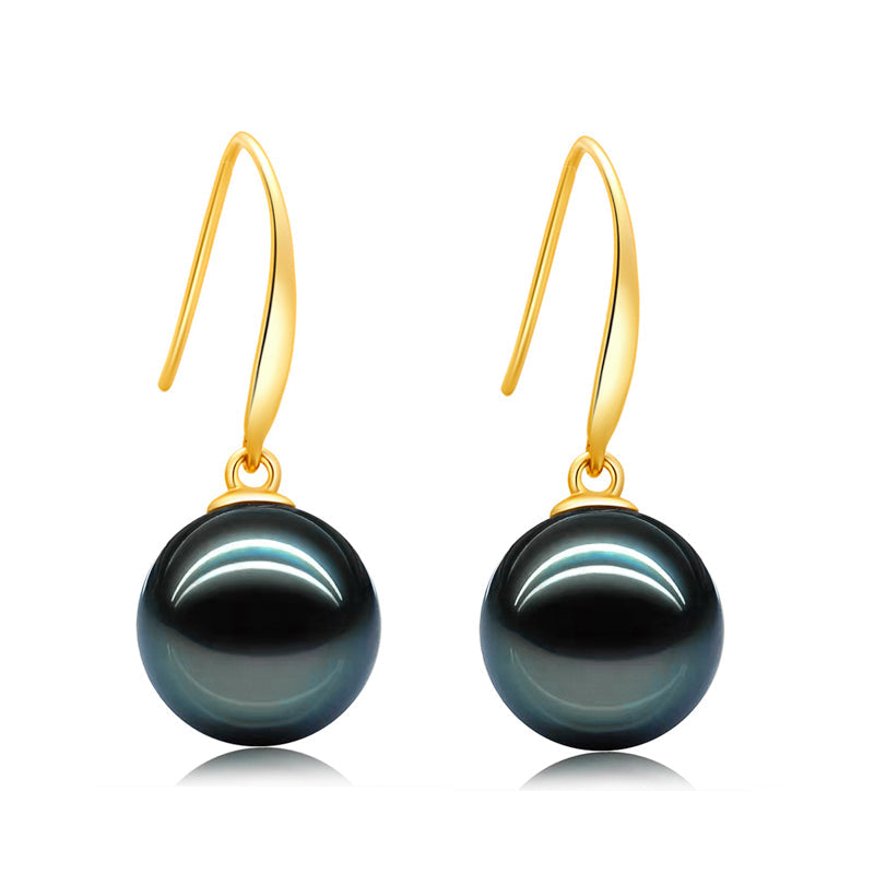 Yowting 18K Gold Round Natural Tahitian Cultured Black Pearl  Women Earrings