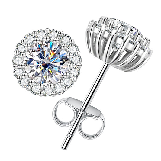 1.0CCTW D Color Moissanite Halo Stud Earrings 925 Sterling Silver Earring