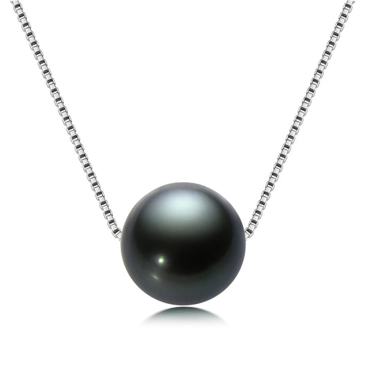 Yowting  Natural Tahiti Black Pearl 925 Sterling Silver Necklace