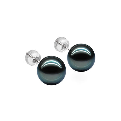 18K Gold Tahitian Natural Black Pearl Stud Earrings