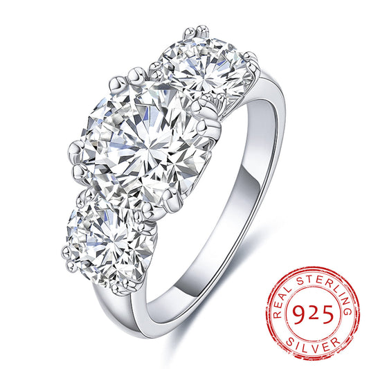 5.0CTTW Three Stone D Color Moissanite Rings 925 Sterling Silver Rings