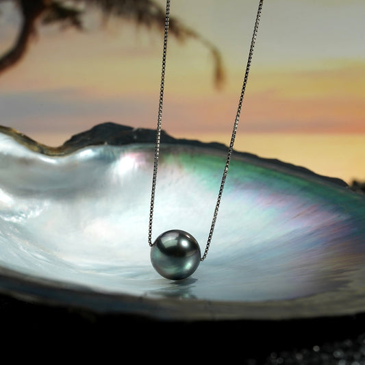Yowting  Natural Tahiti Black Pearl 925 Sterling Silver Necklace