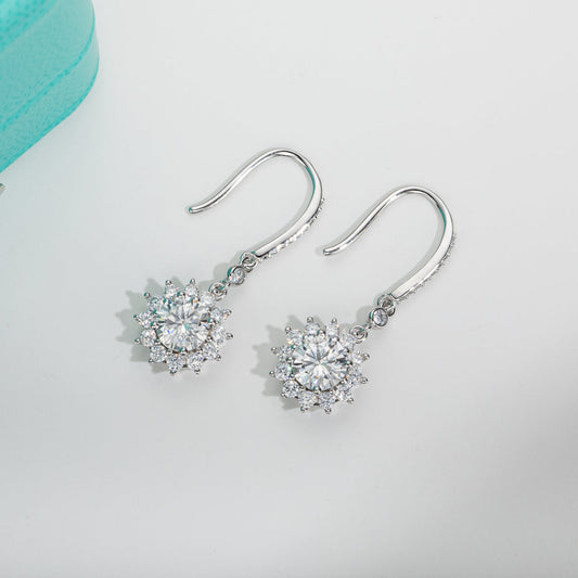 2.0CTTW D Color Moissanite Drop Earrings 925 Sterling Silve Flower Hook Earrings