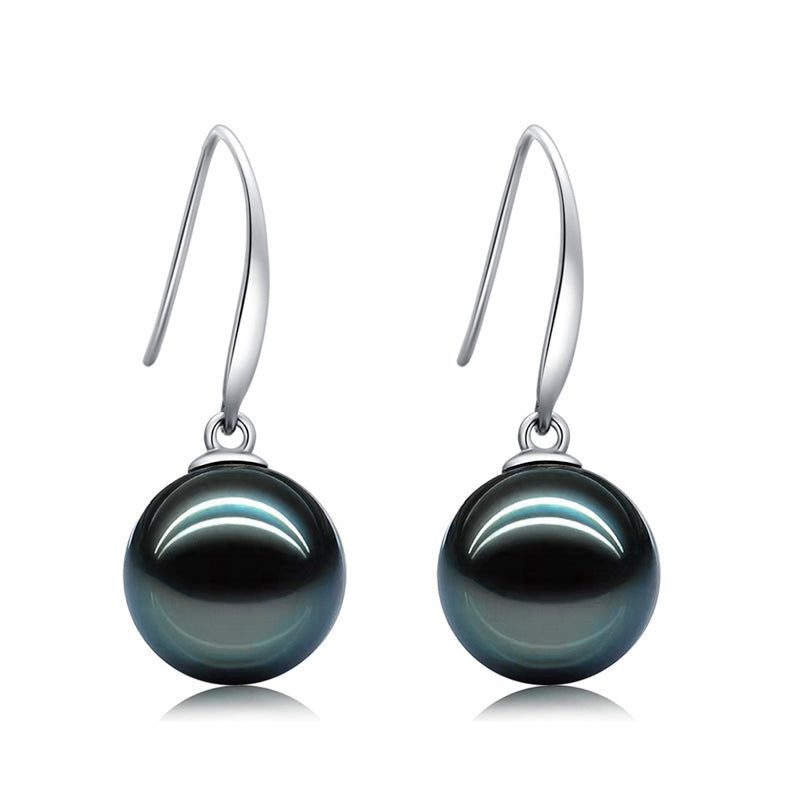 Yowting 18K Gold Round Natural Tahitian Cultured Black Pearl  Women Earrings