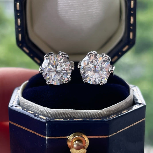 2.0CTTW D Color Moissanite Earrings Lotus Stud 925 Sterling Silver Flower Earrings
