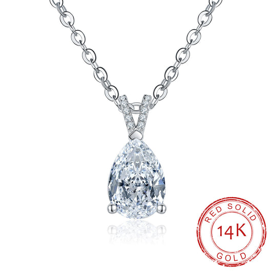 14K Solid Gold 2.0CTTW D Color Moissanite Pendant Necklace