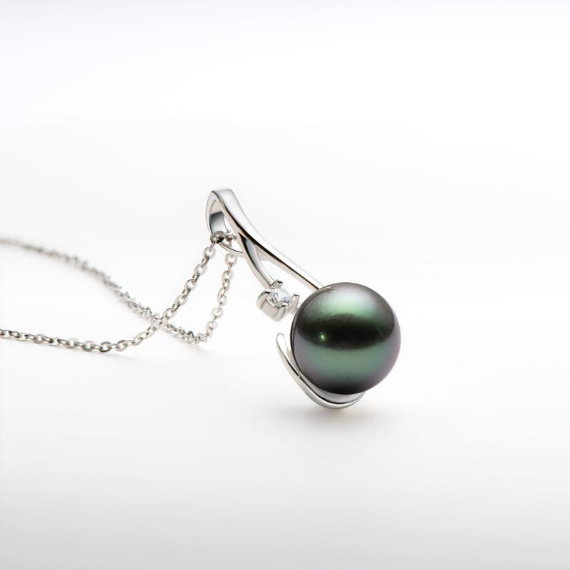 High Luster Sterling Silver 9.5-10mm Tahitian Black Pearl Pendant Necklace