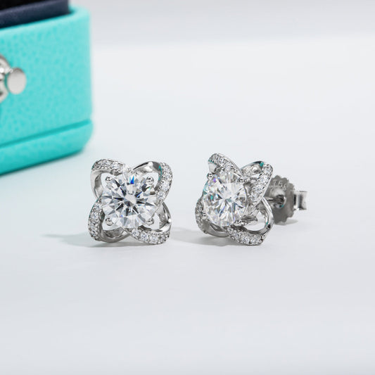 2.0CTTW D Color Moissanite Windmill Earrings 925 Sterling Silve Flower Stud Earrings