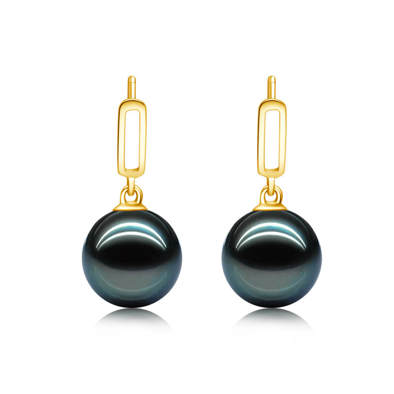 Yowting 18K Gold Tahitian Black Pearl Drop Earrings