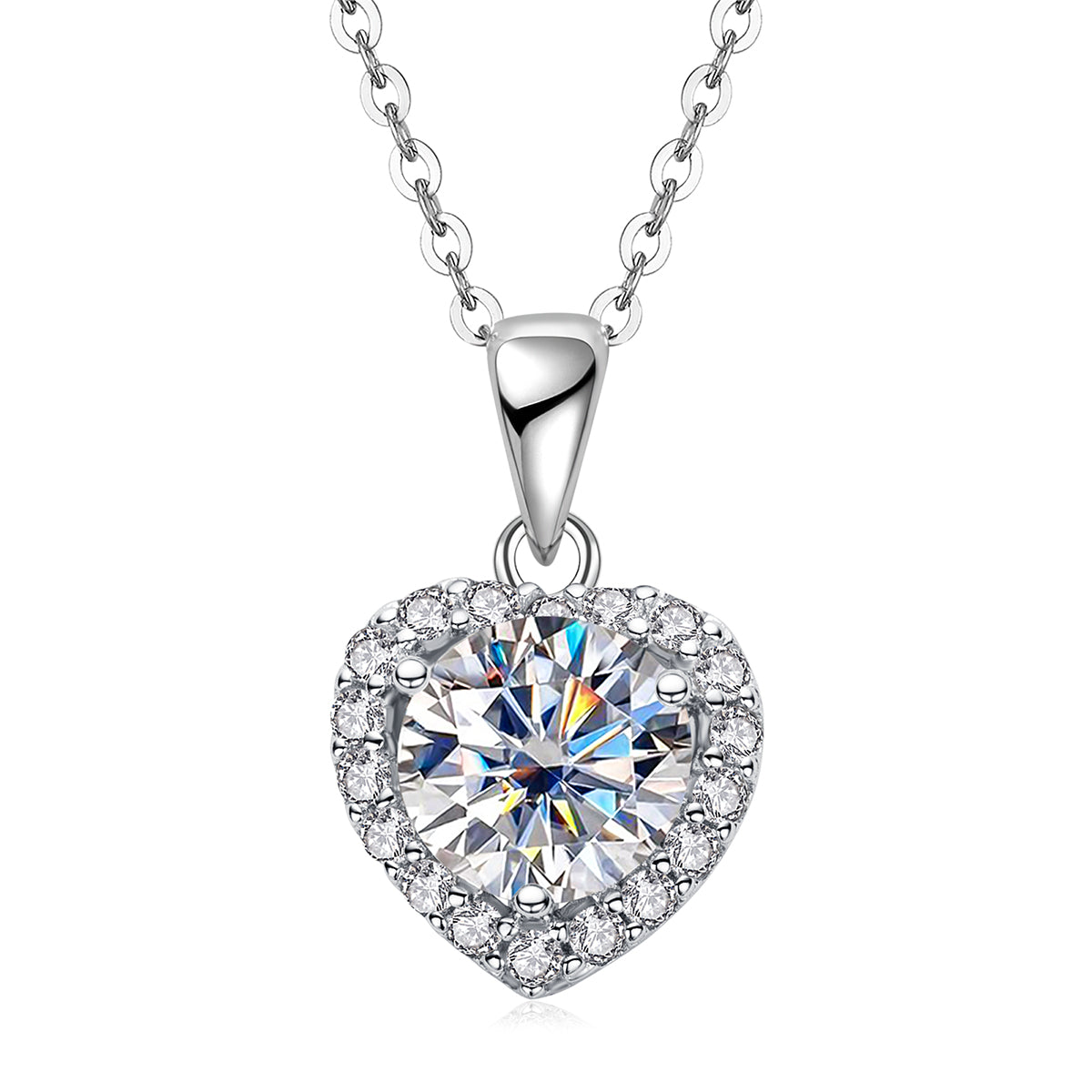 1.0CTTW D Color Heart Moissanite Pendant  925 Sterling Silver 40+2+3cm Necklace