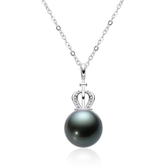 Yowting Princess Crown 10mm Black Tahitian Southsea Cultured Pearl Pendant Necklace