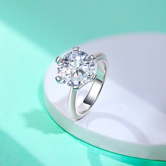 5.0CT Moissanite Classic 6-Prong Solitaire Ring 18K Gold Plated 925 Silver Single Rings