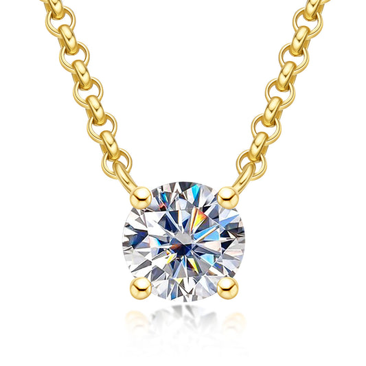 1.0/2.0CTTW D Color Moissanite Necklace 18K Gold Plated Pendant Necklace