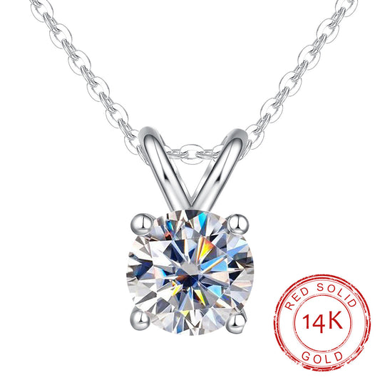 Real 14K Gold 1.0CTTW D Color Moissanite Pendant Necklace