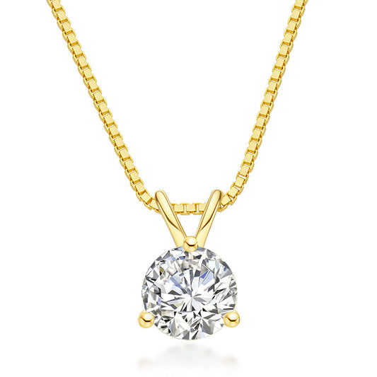 1.0CT VVS1 D Color Moissanite Necklaces 18K Gold Plated Three Claw Pendant Necklaces