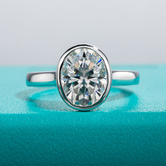 3CT Oval Cut Moissanite Bezel Engagement Rings