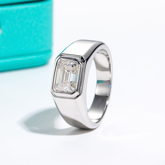 2CT Emerald Cut D Color Moissanite Men's Rings