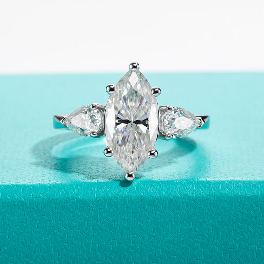 4CTTW Marquise Cut Moissanite Three-Stone Engagement Rings