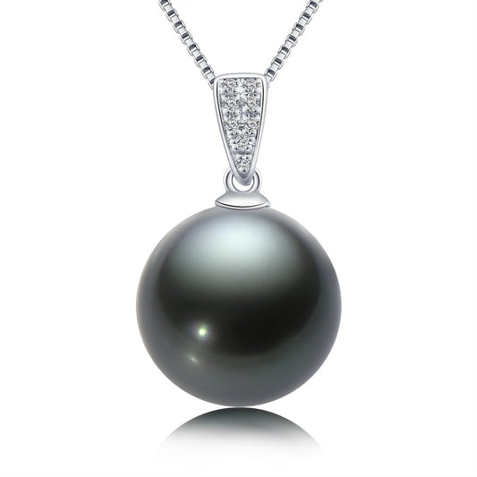 18K Real Diamond Natural Black Tahiti Pearl Necklace