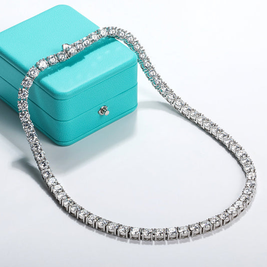 6.5mm 66CTTW D Color Moissanite Tennis Necklace 925 Sterling Silver 18K Gold Plated Neckalces