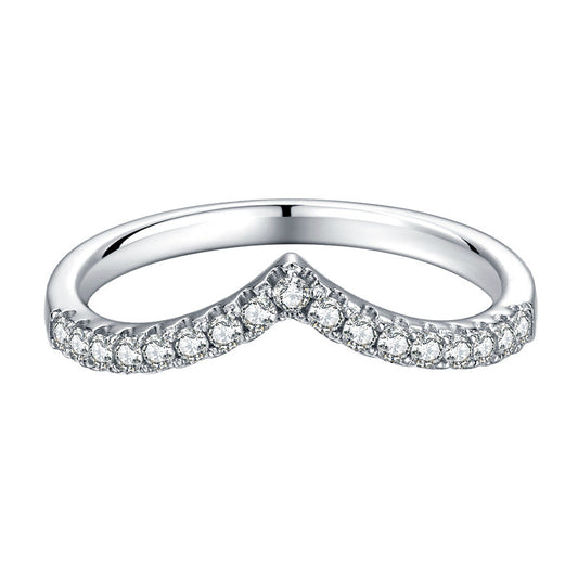 18K Moissanite White Gold Plated V Row Ring