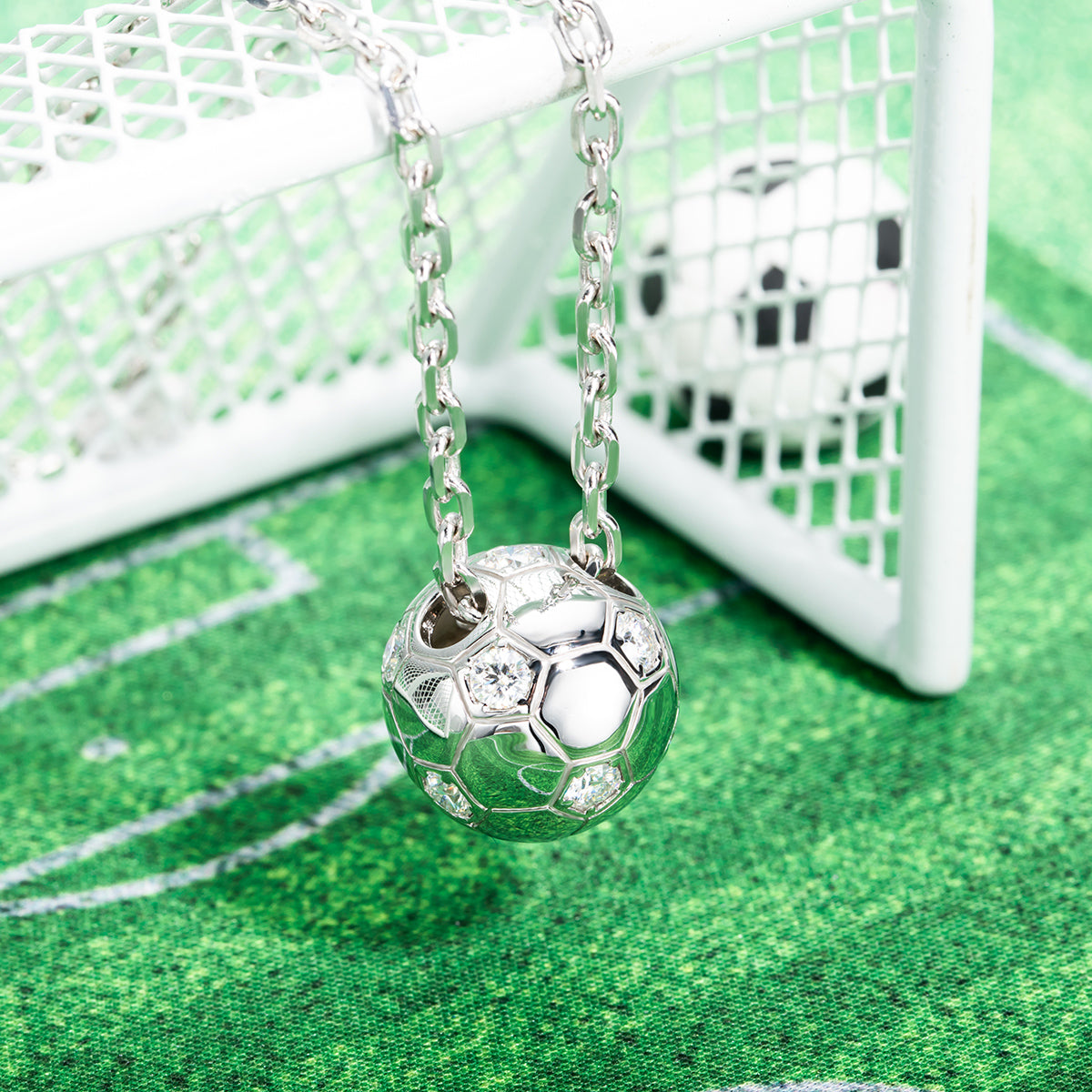 4MM 3.6CTTW D Color Moissanite Diamond Soccer Football Pendant Necklace