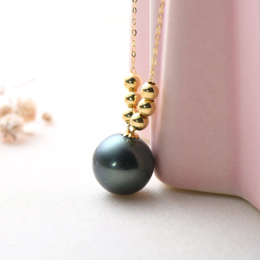 18K Gold Beads Black Tahitian Southsea Cultured Pearl Pendant Necklace