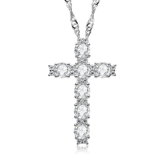 4MM 2.1 Carat D Color Moissanite Diamond Cross Pendant Necklace 925 Sterling Silver